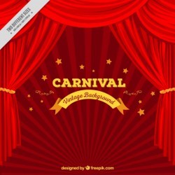 Carnival background with curtain in red tones