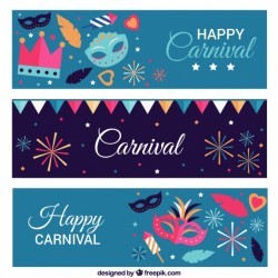 Colorful banners with carnival masks and fireworks