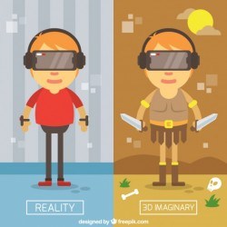 Colorful character playing with simulation glasses