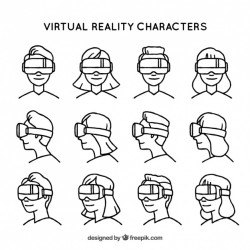 Different characters with virtual reality glasses
