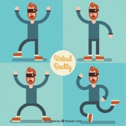 Flat character having fun with virtual reality glasses