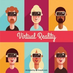 Flat set of characters using virtual reality glasses