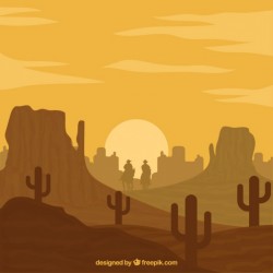 Flat western background with two cowboys