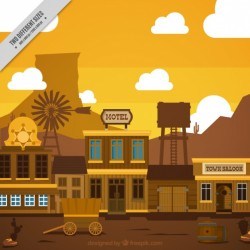 Flat wild west scene in brown tones