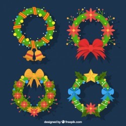 Flat wreaths with bows and flowers for christmas