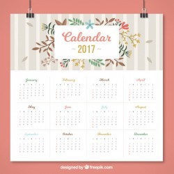 Floral calendar with grey stripes in flat design