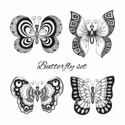 Four butterflies, black and white