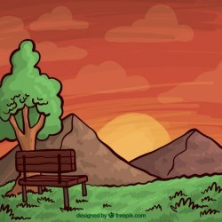 Hand drawn landscape, warm tones