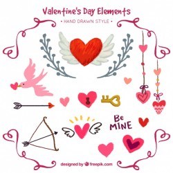 Hand-drawn pack of decorative elements for valentine’s day