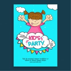 Kid’s party invitation with happy girl