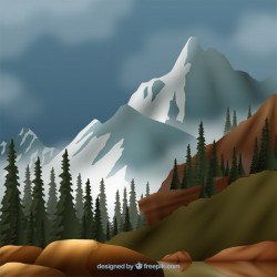 Landscape with white mountains