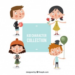 Pack of lovely children with objects