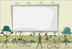 Parque people with big billboard vector 05