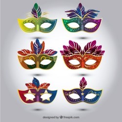 Selection of colorful carnival masks in realistic style