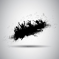 Silhouettes of people dancing on a paint stain
