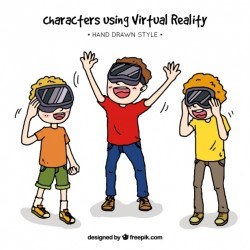 Smiling children with virtual reality glasses