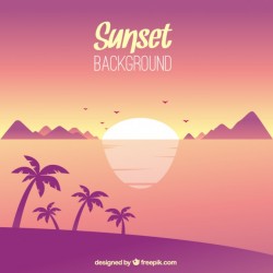 Tropical landscape with sunset