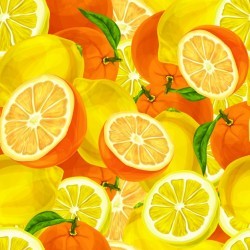 Watercolor background with lemons and oranges