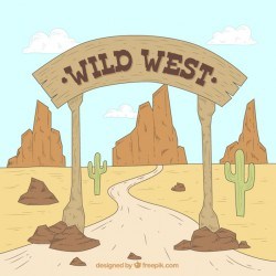 Western background with wooden sign in flat design
