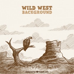 Wild west background with vulture in vintage style