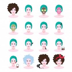 A set illustration of spa and facial treatment in flat style