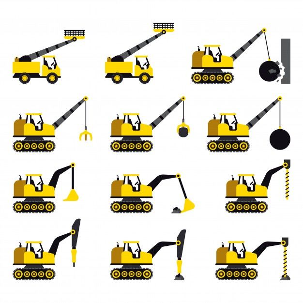 A set of construction vehicles icons in flat style