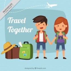 Background of pretty couple with luggage