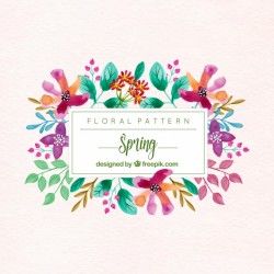 Background of pretty flowers and watercolor leaves