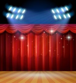 Background scene with light and red curtains on stage