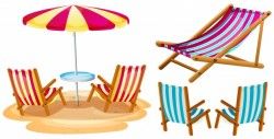 Beach chairs and umbrella