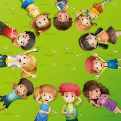 Children lying on grass
