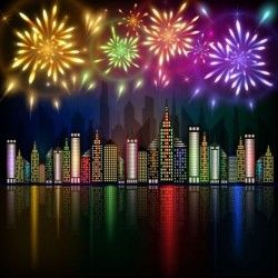 City night with fireworks background vector 04