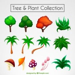 Collection of colorful trees and plants