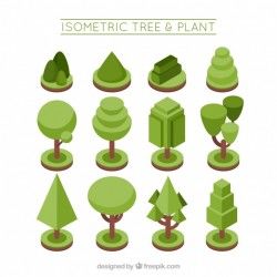 Collection of plants and trees in isometric style