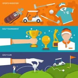 Colorful banners with golf items