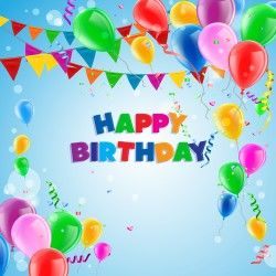Confetti with colored balloons birthday background