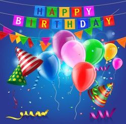 Confetti with colored balloons birthday background