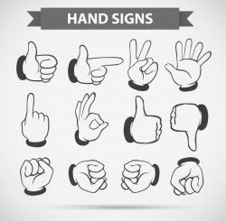 Different hand gestures on white background