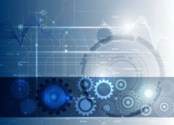 Digital telecom technology with gearwheel background vector 01
