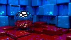 Ball, Cubes, Metal, Blue, Red, Reflection laptop 1366×768 HD Background
