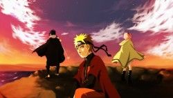 Naruto, Team of seven, Uchiha sasuke, Art, Sea, Cliff, Naruto uzumaki, Sakura haruno laptop 1366 ...