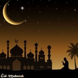Eid mubarak night moon background vector