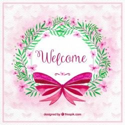 Floral watercolor wreath with pink bow