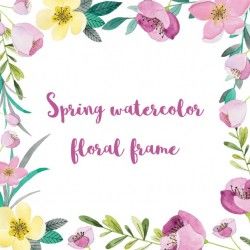 Frame with spring watercolor flowers