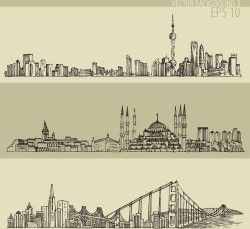 Hand drawing city retro background vector
