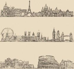 Hand drawing city retro background vector