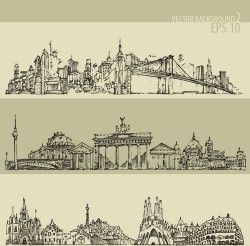 Hand drawing city retro background vector
