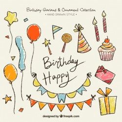 Hand drawn birthday decoration pack