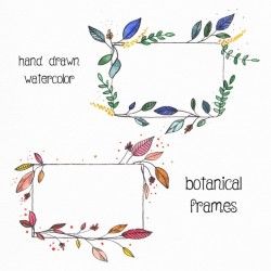 2 hand drawn floral frames with watercolors
