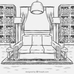 Hand drawn living room furniture background